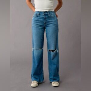 🦋 NWT AE CURVY SUPER HIGH- RISE BAGGY WIDE LEG JEANS. SIZE 14